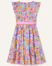 Floral Frill Skirt Dress, Blue (BLUE), large