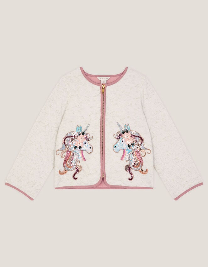 Unicorn Embellished Quilted Jacket, Ivory (IVORY), large