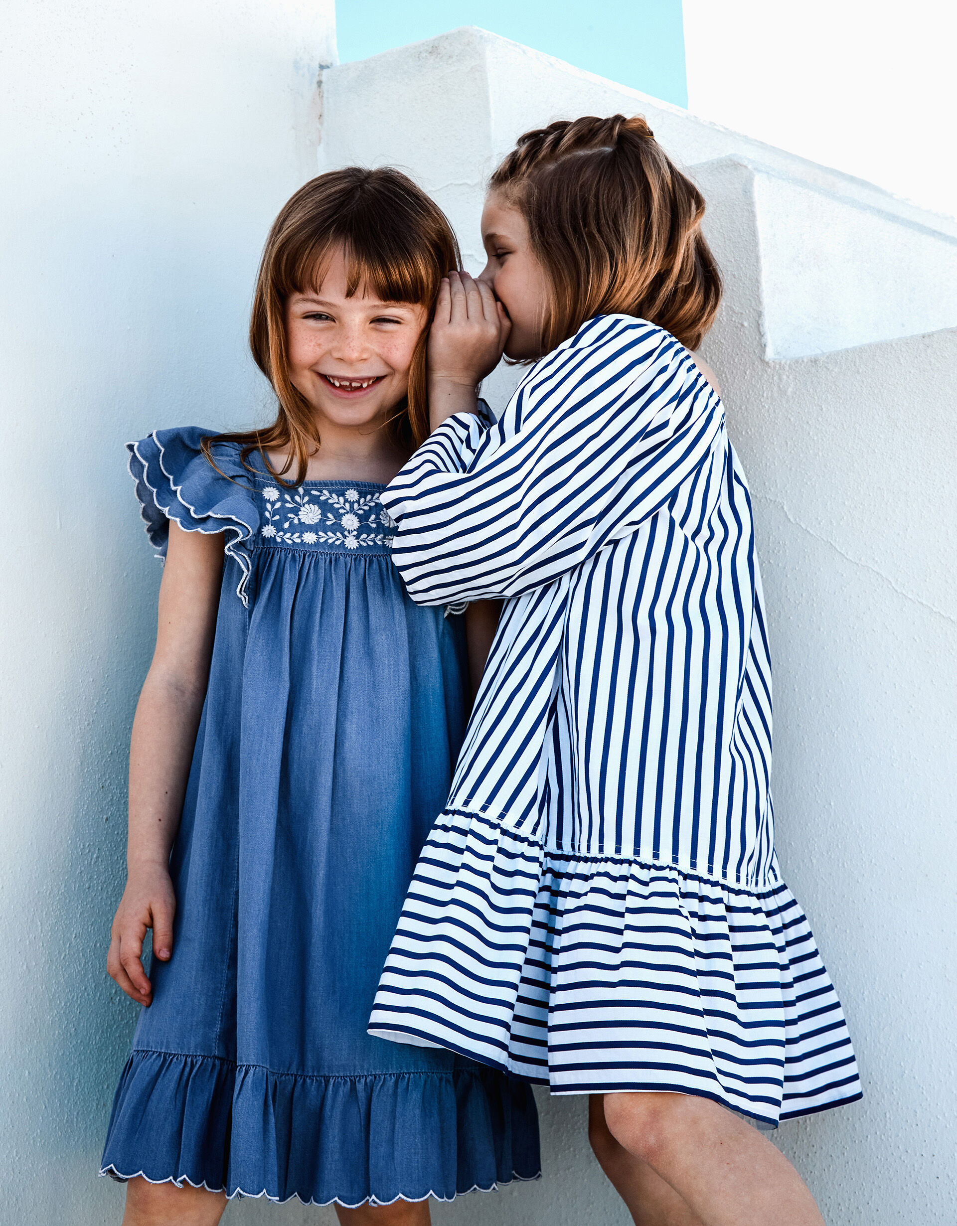 Embroidered Chambray Dress Blue