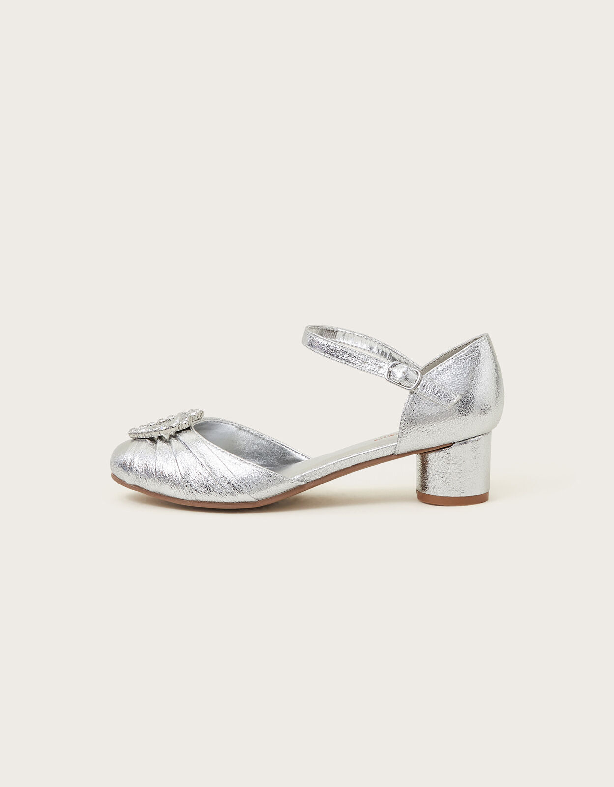 Heart Embellished Heels Silver