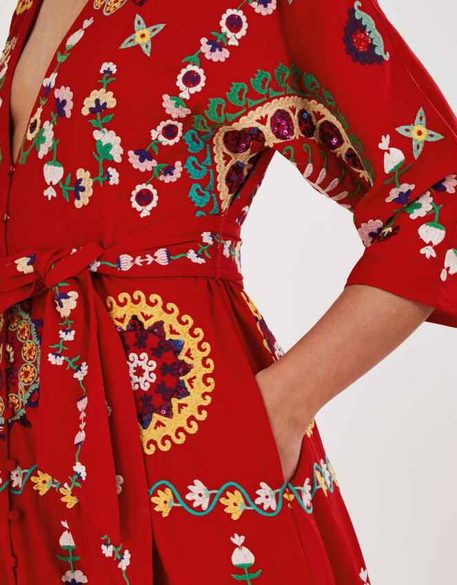 Jennifer Hand-Embellished Kimono Dress, Red (RED), large