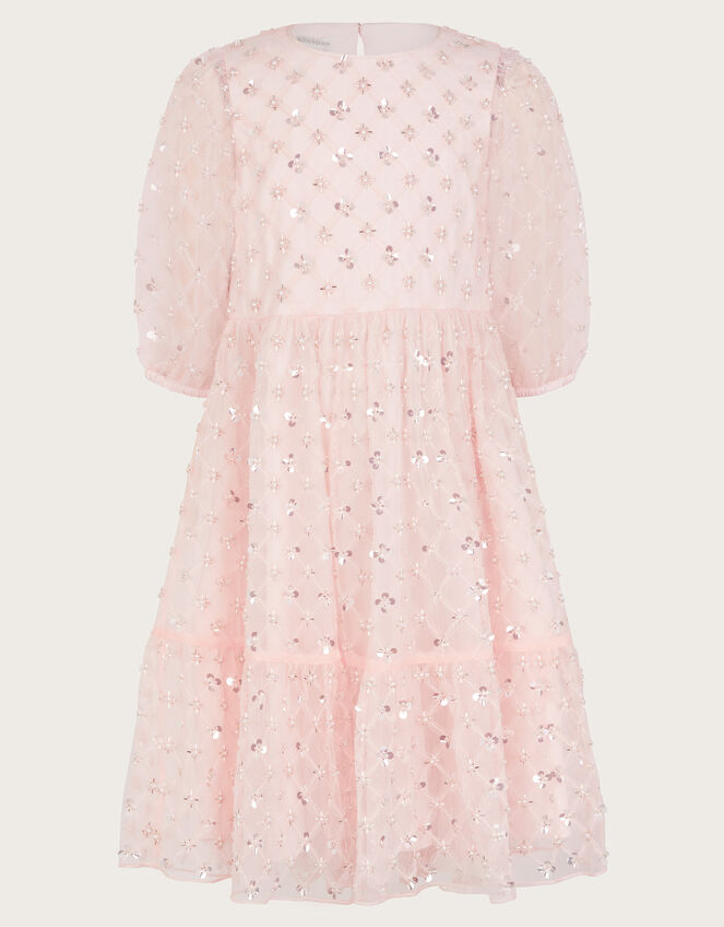 Gracie Long Sleeve Beaded Tunic Dress, Pink (PINK), large