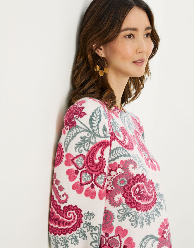 Paisley Printed Puff Sleeve Jumper, Red (RED), large
