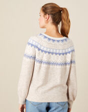 Fair Isle Print Cardigan with Recycled Fabric, Natural (NATURAL), large