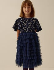 Shikha Bead Embellished Ruffle Party Dress, Blue (NAVY), large