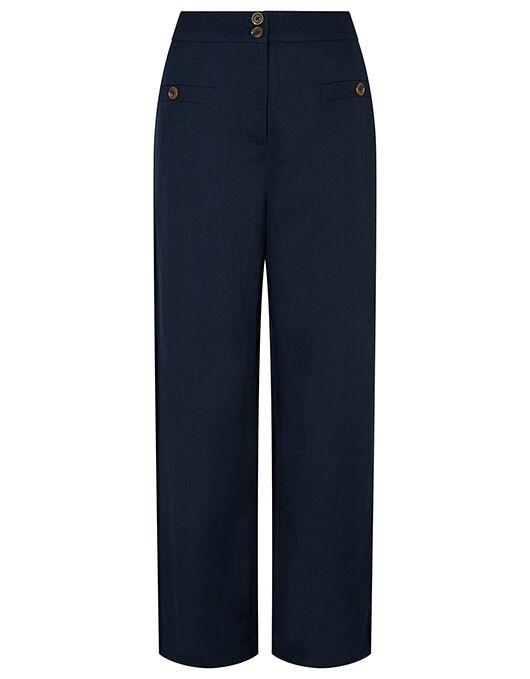 Charlotte Short Length Trousers in Linen Blend Blue