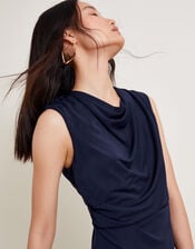 Debra Drape Jersey Dress, Blue (NAVY), large