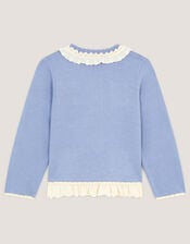 Pearl Bow Lace Trim Cardigan, Blue (BLUE), large