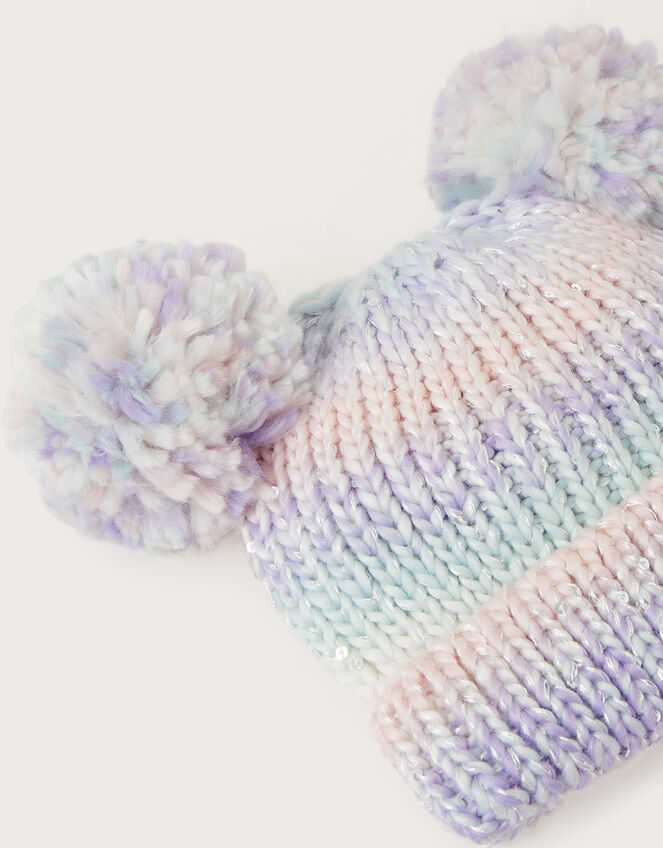 Baby Double Pom-Pom Knit Beanie, Multi (MULTI), large