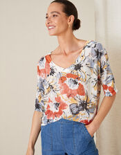 Floral Jumper in Linen Blend, Orange (ORANGE), large