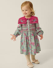 Baby Floral Print Velvet Collar Dress, Green (GREEN), large