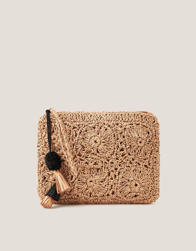 Rory Crochet Zip Pouch, Natural (NATURAL), large