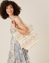 Fringe Textured Shopper Bag, , large