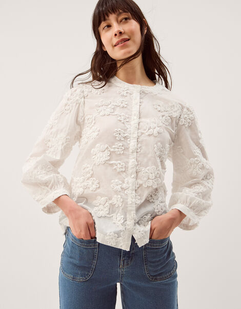 Blair Floral Embroidered Blouse, White (WHITE), large