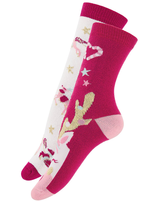 Festive Reindeer Sock Set in Pure Cotton, Red (RED), large