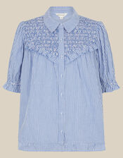 Laney Smocked Stripe Blouse, Blue (BLUE), large