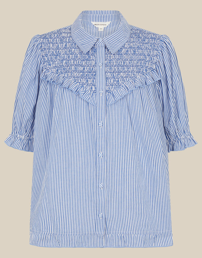 Laney Smocked Stripe Blouse, Blue (BLUE), large