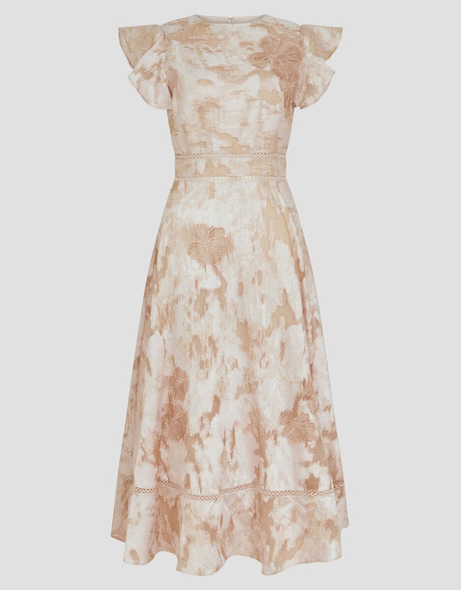 Josie Flutter Sleeve Floral Jacquard Midi Dress, Pink (BLUSH), large