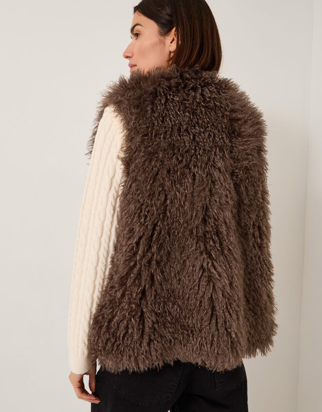 Maeve Shaggy Faux Fur Gilet, Brown (CHOCOLATE), large