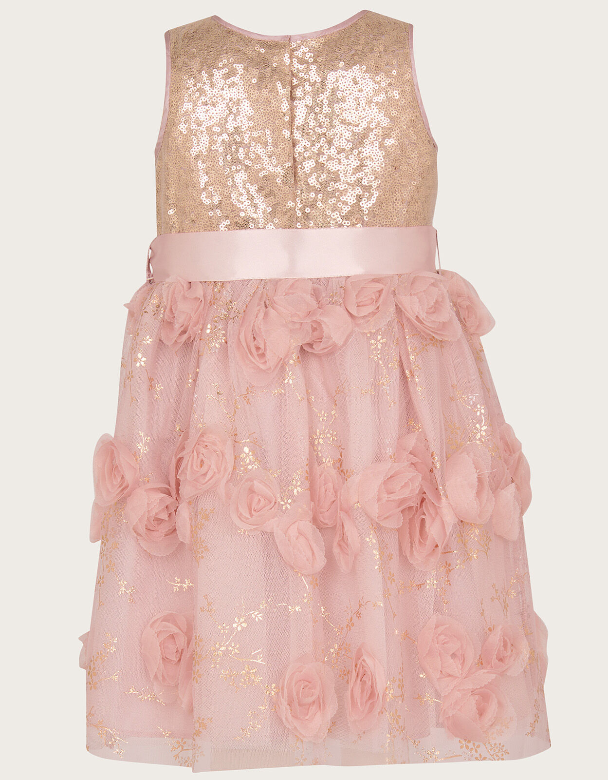 Baby Ella 3D Rose Sequin Dress Pink