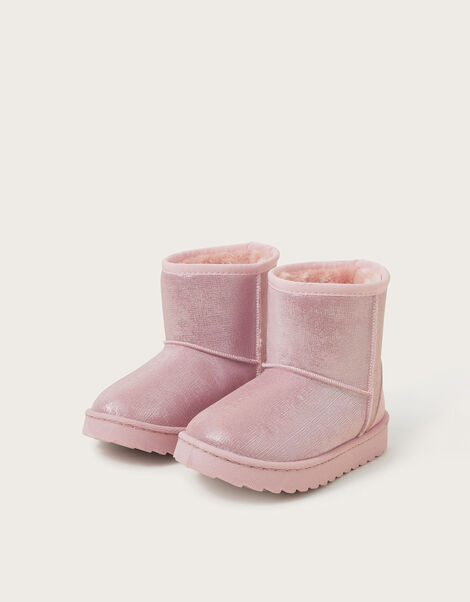 Faux Fur-Lined Metallic Ankle Boots, Pink (PINK), large