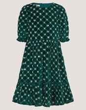 Gracie Embellished Velvet Party Dress, Green (GREEN), large