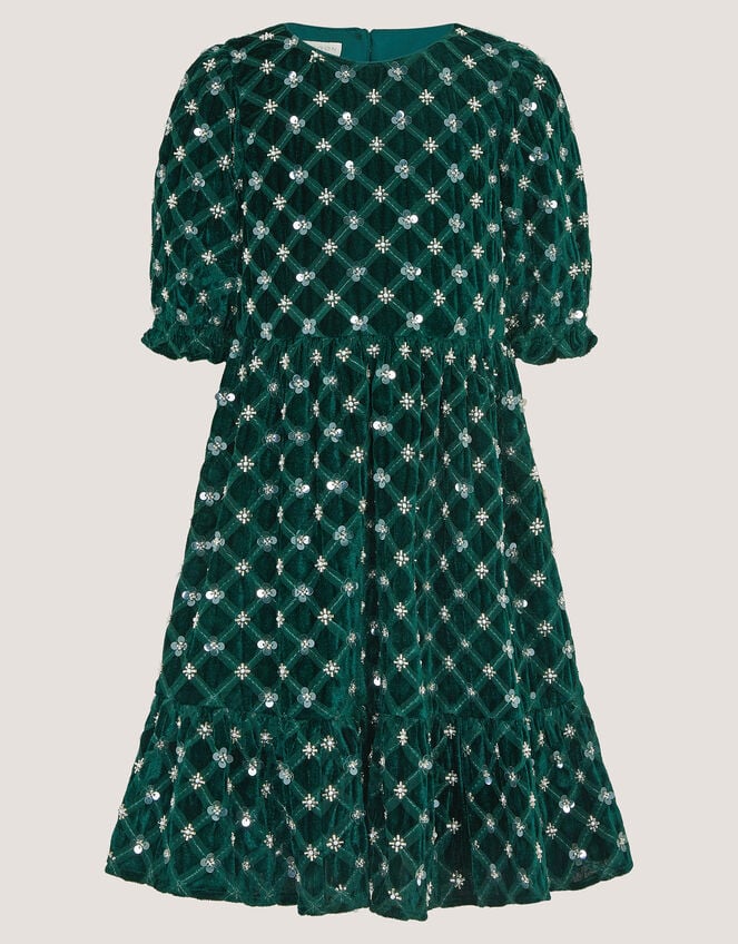 Gracie Embellished Velvet Party Dress, Green (GREEN), large