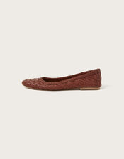 Woven Leather Ballerina Flats, Brown (BROWN), large