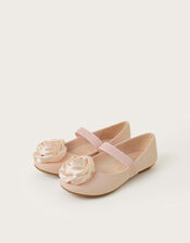 Satin Rosette Ballet Flats, Pink (PINK), large