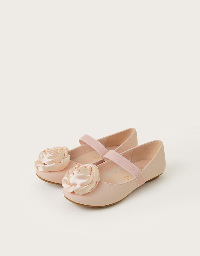 Satin Rosette Ballet Flats, Pink (PINK), large