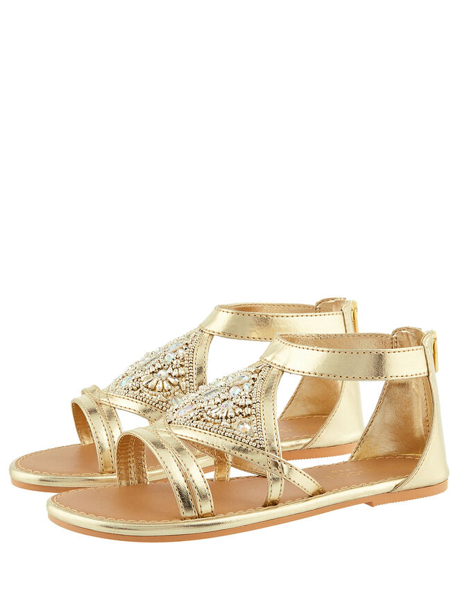 Embellished Diamond Sandals, Gold (GOLD), large