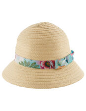 Bessie Printed Bucket Straw Hat , Natural (NATURAL), large