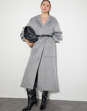 Cassie Long Belted Coat, Gray (GREY), large