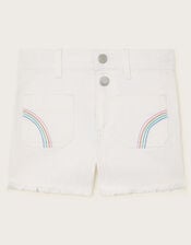 Rainbow Denim Shorts, White (WHITE), large