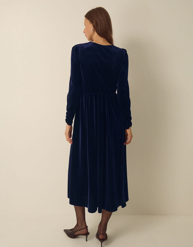 Britney V-Neck Bow Velvet Midi Dress, Blue (MIDNIGHT), large