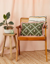 Fringe Floral Embroidered Cushion, , large