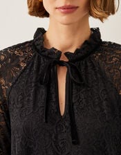 Lulu Long Sleeve Lace Mini Dress, Black (BLACK), large