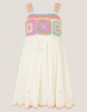 Crochet Sleeveless Dress, White (WHITE), large