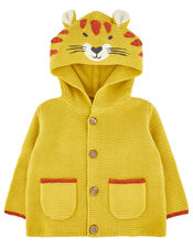 Newborn Baby Lion Cardigan in Knitted Cotton, Yellow (MUSTARD), large