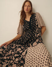 Raquel Patchwork Floral Print Midi Dress, Black (BLACK), large