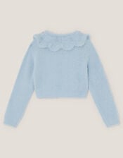 Embellished Collar Fuzzy Cardigan, Blue (BLUE), large
