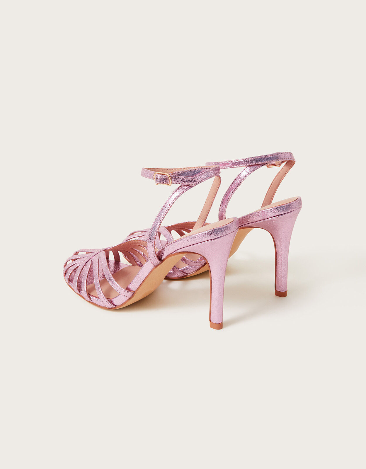 Caged Metallic Heels Pink