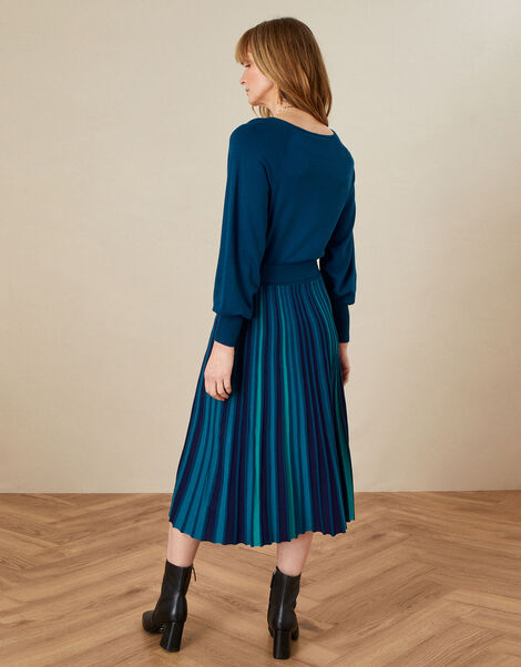 Colour Block Pleated Skirt Dress Teal, Teal (TEAL), large