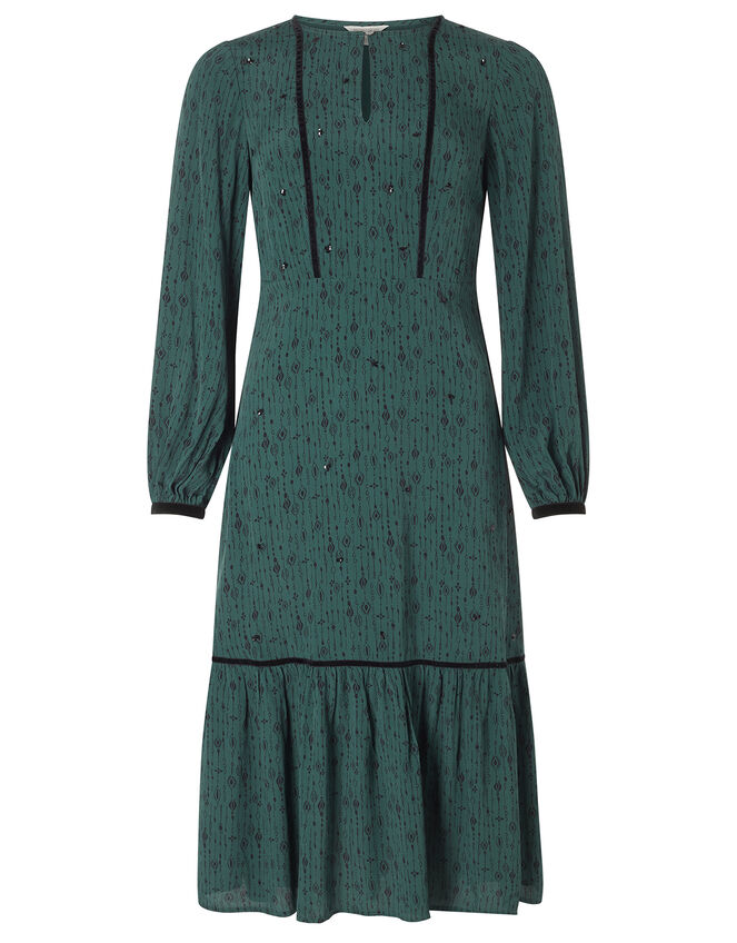 Printed Midi Dress, Green (DARK GREEN), large