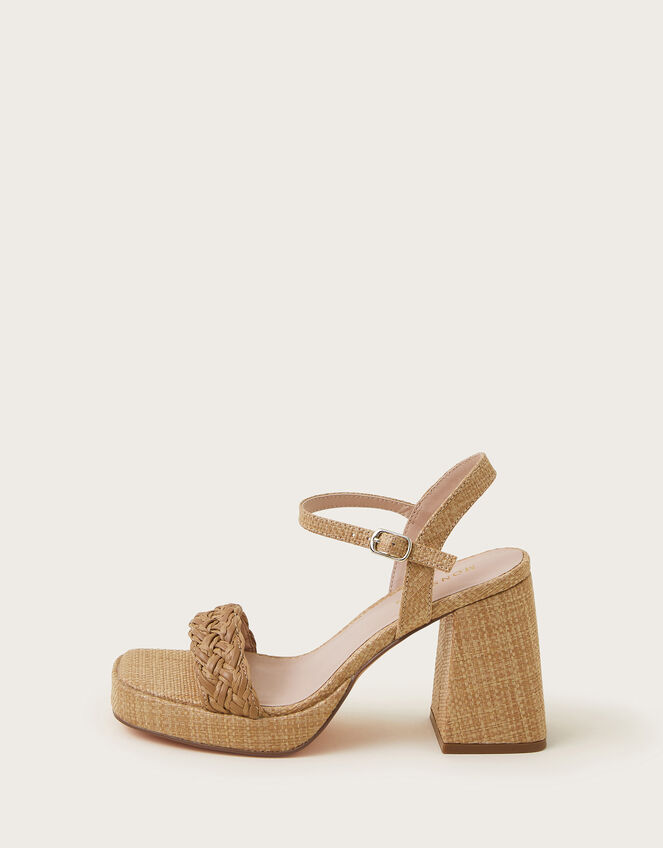 Raffia Block Heel Sandals, Natural (NATURAL), large