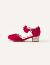 Velvet Glitter Heel Shoes, Red (RED), large