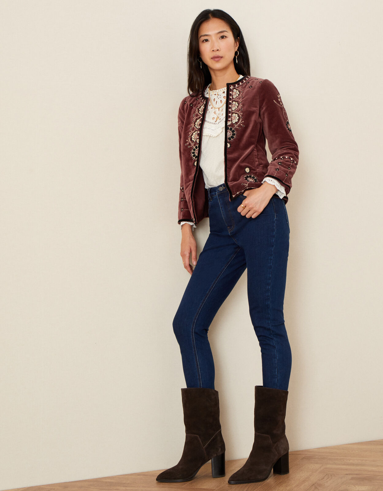 Monsoon red velvet jacket clearance