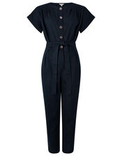 Vanessa Jumpsuit in Linen and Organic Cotton, Blue (NAVY), large