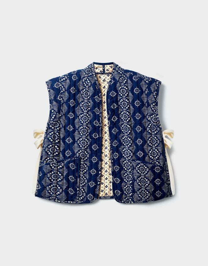 East Celine Reversible Print Quilted Waistcoat, Blue (NAVY), large