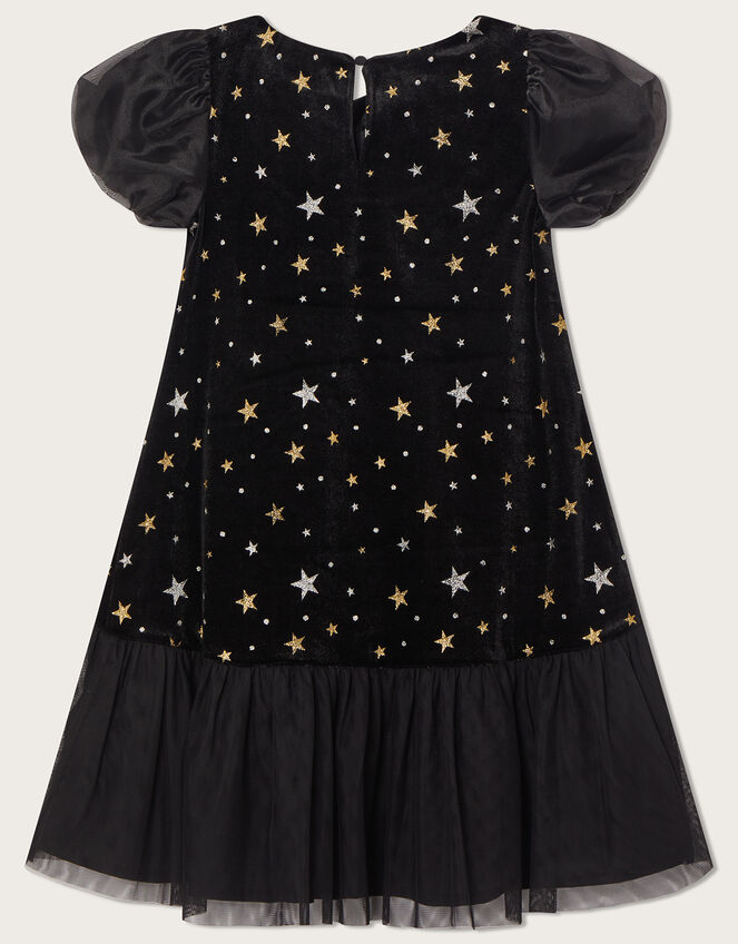 Star Velvet Ruffle Hem Dress, Black (BLACK), large